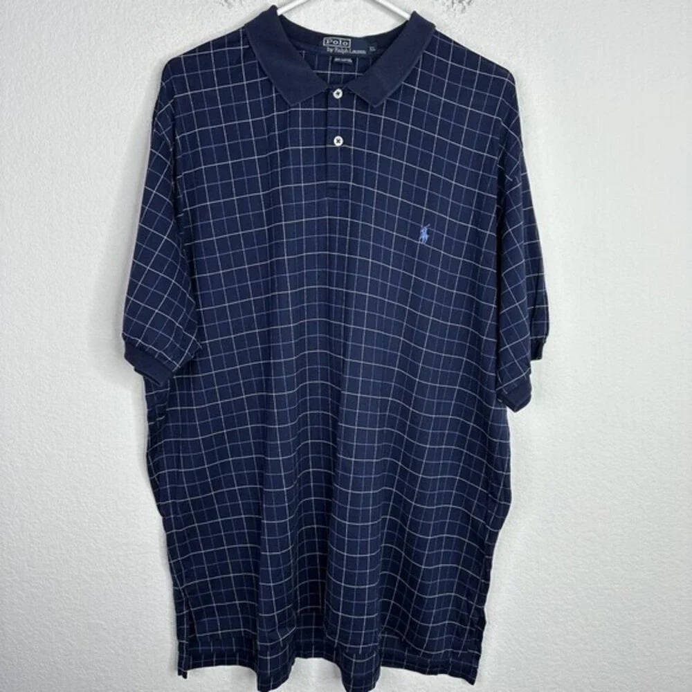 Polo Ralph Lauren Shirt Men XL Blue Plaid Short Sleeve Golf Business Preppy Polo